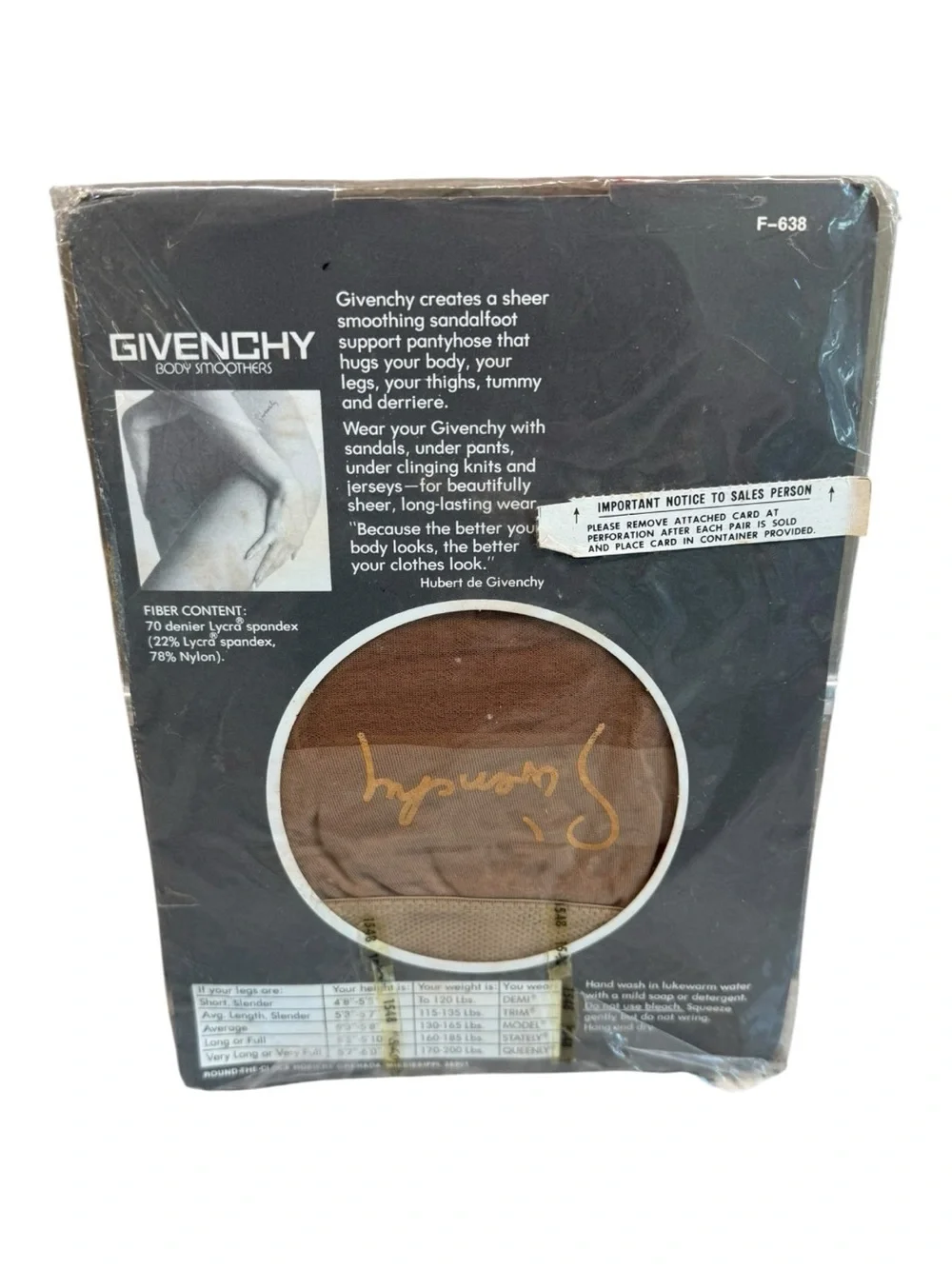 Vintage GIVENCHY Body Smoothers All Sheer Support Pantyhose Style 555 Demi Cocoa